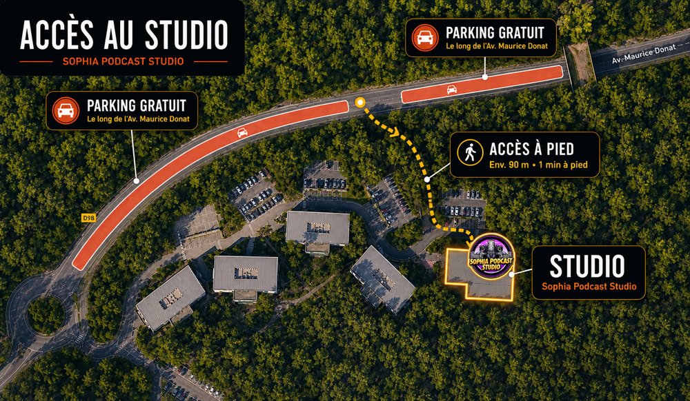 Access map to Sophia Podcast Studio — parking and entrance